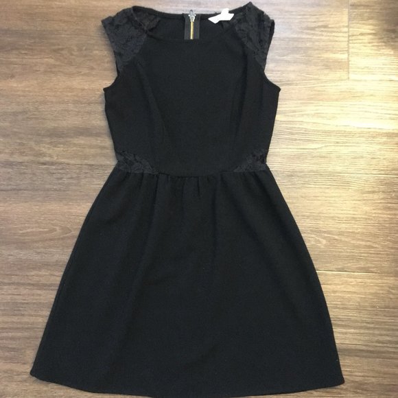 Speechless Black Mini Dress with Lace Accents - Picture 1 of 2